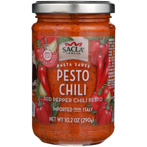 SaclÃ  Chili Pesto is sensational when you want to add a little ˜arrabbiata' to your Italian meals and is also suitable for Mexican, Indian and spicy Asian dishes.
Just stir through your favourite cooked pasta and serve with a glass of robust red. Be inspired “ brush generously on to skewers of chicken, wrap in pancetta and simply grill. Buon appetito!