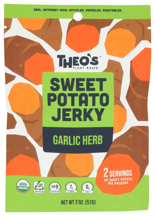 THEOS PLANT BASED: Sweet Potato Jerky Garlic Herb, 2 oz