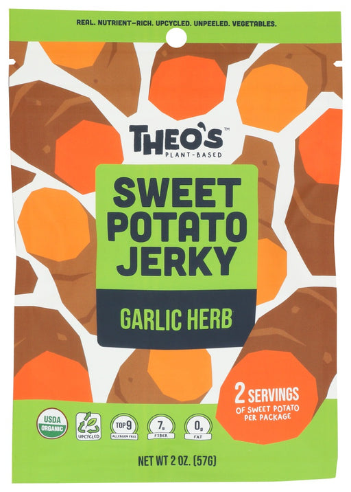 THEOS PLANT BASED: Sweet Potato Jerky Garlic Herb, 2 oz