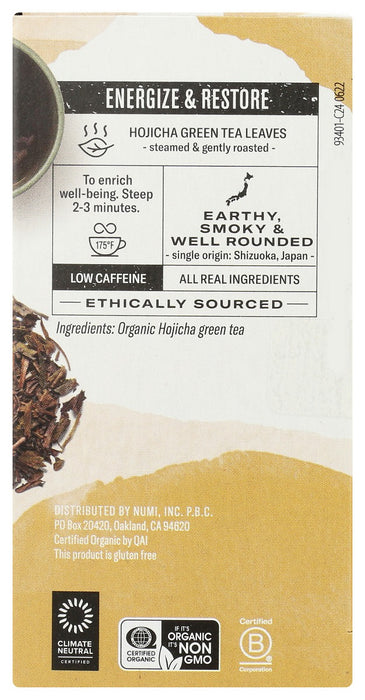 NUMI TEAS: Hojicha Roasted Japanese Green Tea, 16 bg