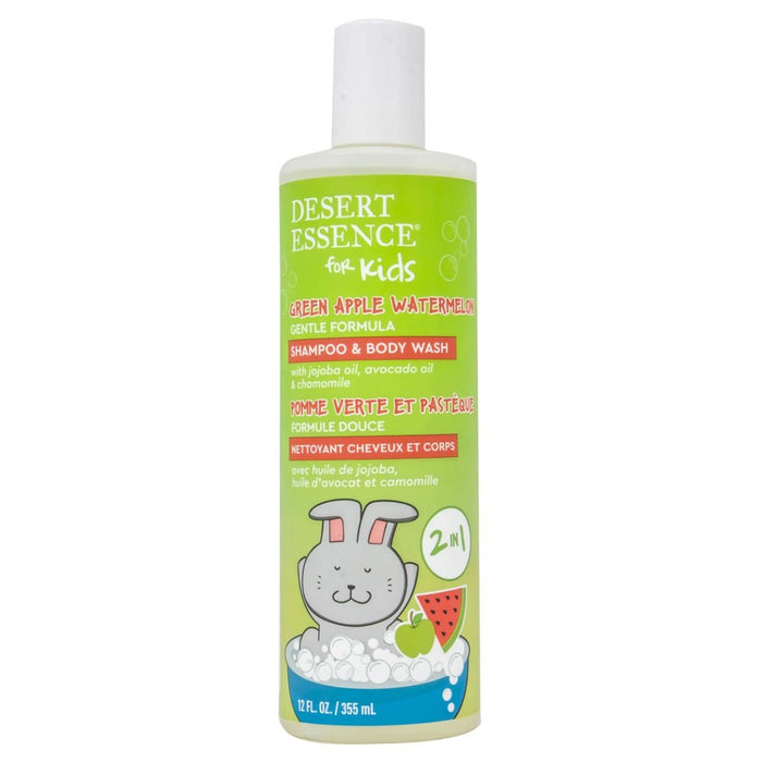 DESERT ESSENCE: Kids Green Apple Watermelon 2in1 Shampoo and Body Wash, 12 fo