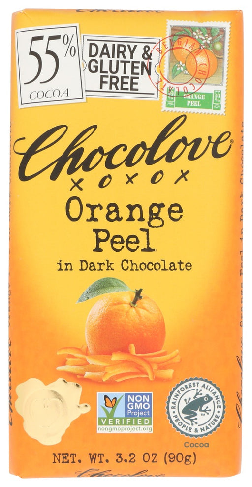 Freeze-dried orange peel enveloped in Belgian dark chocolate.