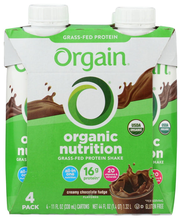 ORGAIN: Organic Nutritional Shake Creamy Chocolate Fudge 4 count, 44 oz