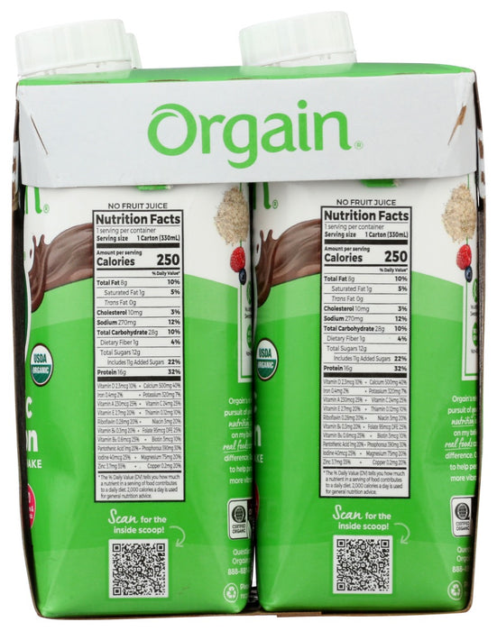 ORGAIN: Organic Nutritional Shake Creamy Chocolate Fudge 4 count, 44 oz