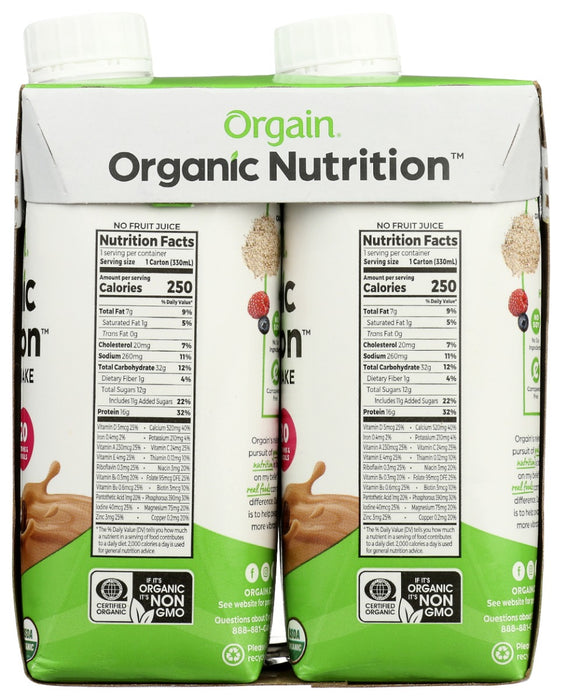 ORGAIN: Organic Iced Cafe Mocha Nutritional Shake 4 count (11 oz each), 44 oz