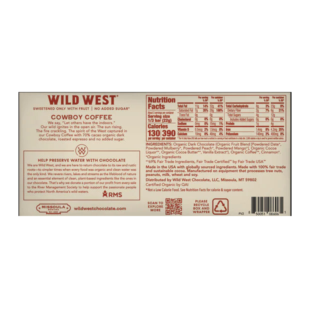 WILD WEST: Cowboy Coffee Chocolate Bars, 2.3 oz