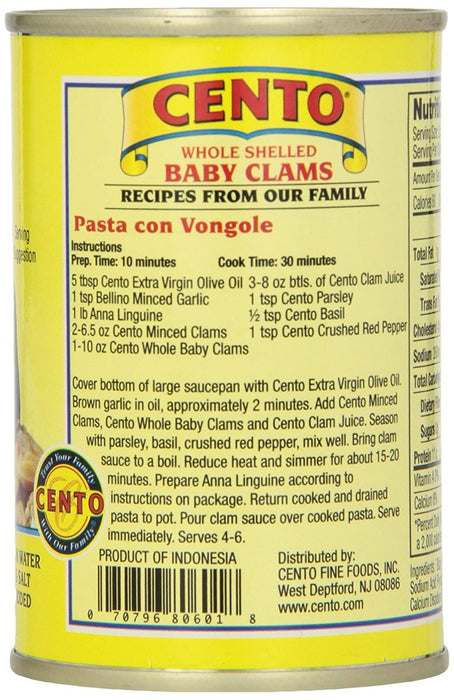 CENTO: Whole Shelled Baby Clams, 10 oz