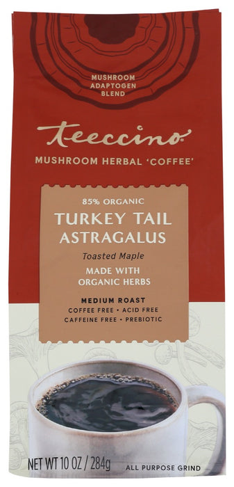 TEECCINO: Turkey Tail Astragalus Toasted Maple Mushroom Herbal Coffee, 10 oz