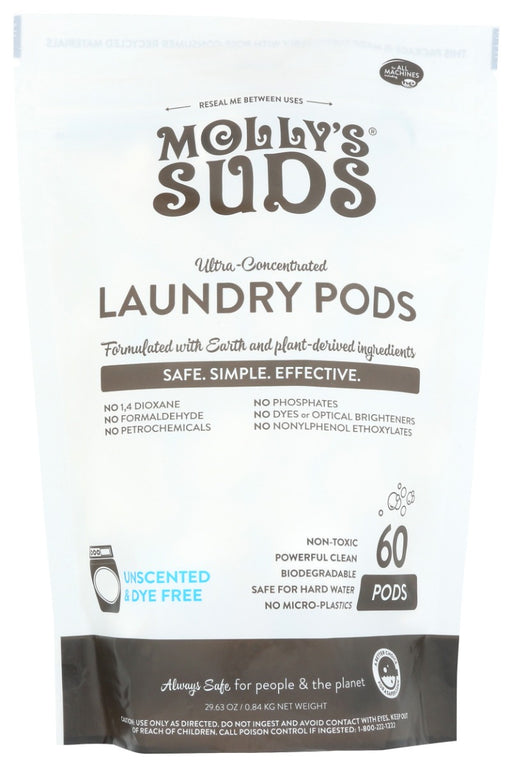 MOLLYS SUDS: Laundry Detergent Pods 60Ct Unscented, 29.63 oz