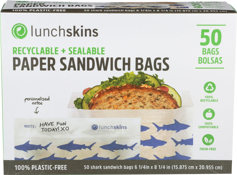 LUNCHSKINS: Paper Sandwich Bag Shark, 50 ct