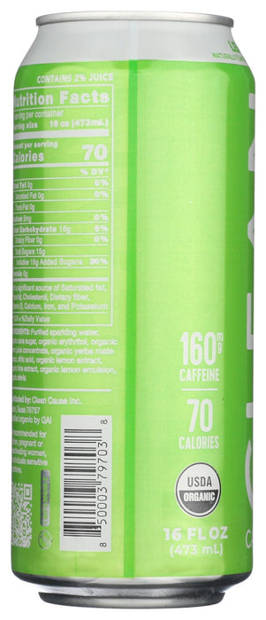 CLEAN CAUSE: Lemon Lime Organic Sparkling Yerba Mate, 16 fo