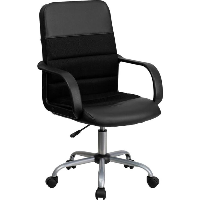 Mid-Back Black LeatherSoft and Mesh Swivel Task Office Chair with Arms