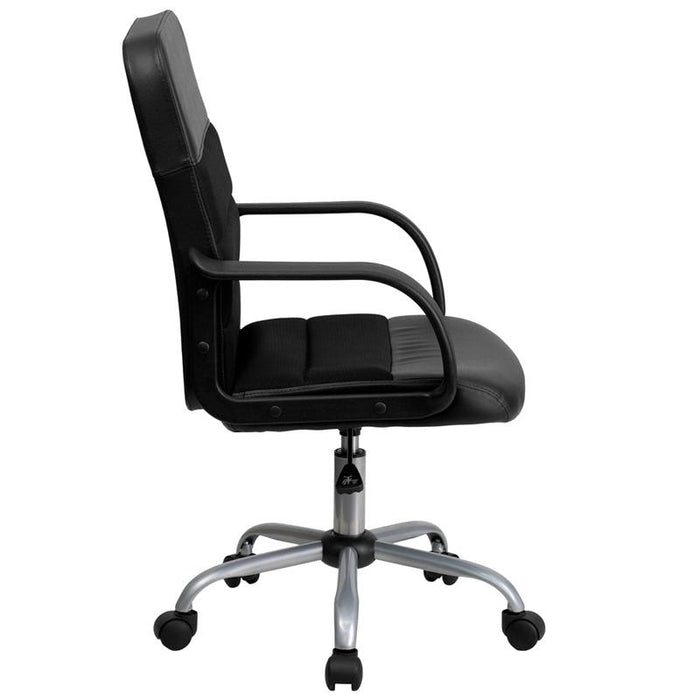 Mid-Back Black LeatherSoft and Mesh Swivel Task Office Chair with Arms