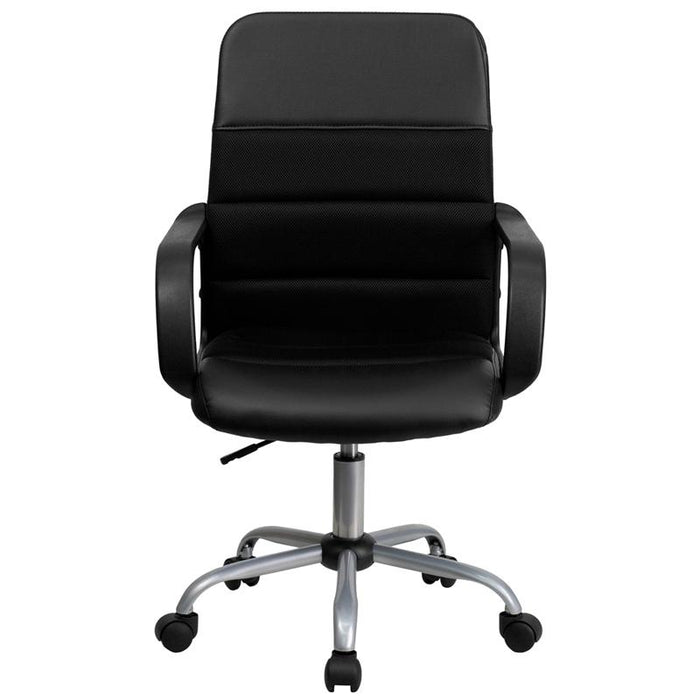 Mid-Back Black LeatherSoft and Mesh Swivel Task Office Chair with Arms