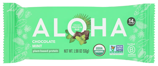 Feel refreshed and satiated with our Chocolate Mint Protein Bars featuring a velvety chocolate coating and cool mint. This plant based protein bar contains Non-GMO Project-Verified dark chocolate, cocoa powder, and cashew butter with 14g of a protein blend of brown rice and pumpkin seeds. Discover for yourself how ALOHA doesn't sacrifice taste for nutrition in our vegan protein bars. Always free from: gluten, dairy, soy, stevia, and sugar alcohol sweeteners.