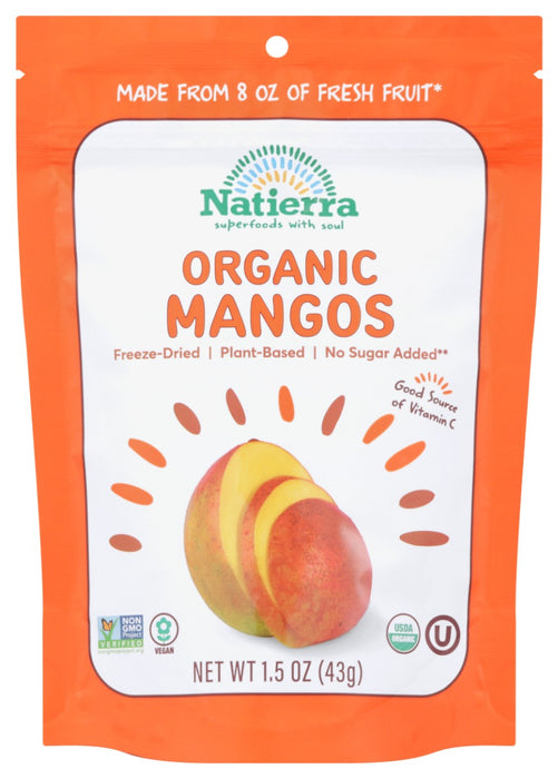 This wholesome snack starts with fresh organic mangos sourced from seasonal crops. Harvested at their peak ripeness, our mangos are sliced and freeze-dried, which removes most of their water and adds a crunch that makes them absolutely irresistible.
This on-the-go snack combines the vitamins and fiber of fresh fruit with the crunch of a chip and the sweetness of candy. There's no frying, no baking, and only the sugar provided by Mother Nature!