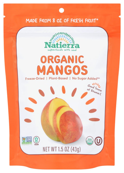 This wholesome snack starts with fresh organic mangos sourced from seasonal crops. Harvested at their peak ripeness, our mangos are sliced and freeze-dried, which removes most of their water and adds a crunch that makes them absolutely irresistible.
This on-the-go snack combines the vitamins and fiber of fresh fruit with the crunch of a chip and the sweetness of candy. There's no frying, no baking, and only the sugar provided by Mother Nature!