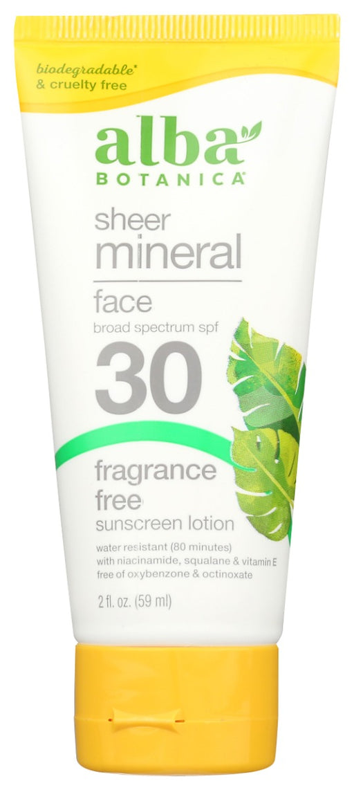 ALBA BOTANICA: Sheer Mineral Sunscreen Fragrance Free Sunscreen Lotion SPF 30, 2 fo