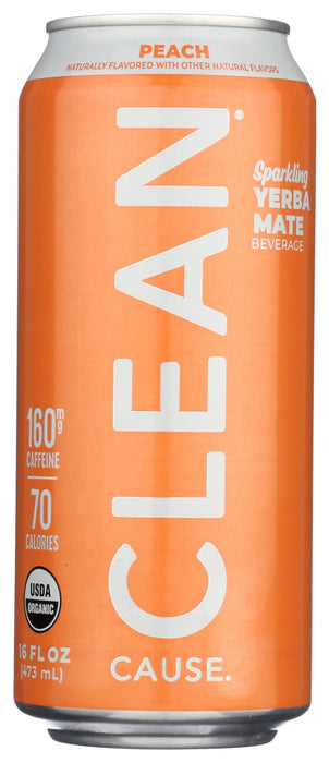 CLEAN CAUSE: Peach Organic Sparkling Yerba Mate, 16 fo