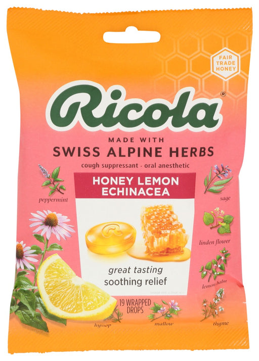 Soothe your coughs and relieve your mild sore throats using Ricola Honey Lemon with Echinacea. Its pleasing taste comes from real golden honey with refreshing herbal lemon balm. Plus, we add Echinacea extracts along with our famous Swiss mountain herbs. Making it one flavorful drop of goodness.