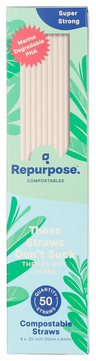 These straws don't suck. Our Compostable PHA straws are non-toxic, sturdy, and last to the last sip, but not forever. They're made from plants and are certified home compostable.