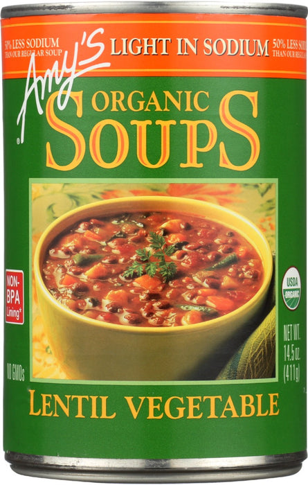 This hearty, lentil-based soup gets even more robust flavor from veggies, like sweet organic carrots, vine-ripened tomatoes and tender green beans.