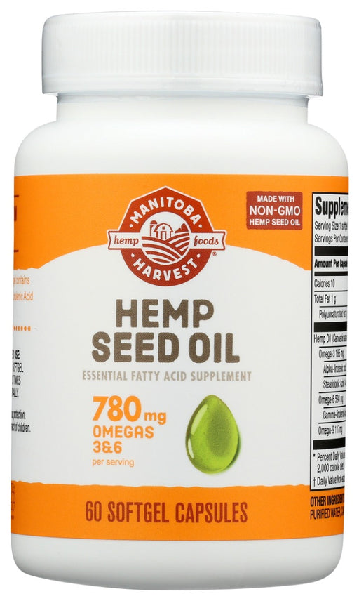 Hemp Seed Oil Softgels do not require refrigeration and have a longer shelf life than hemp seed oil and offer a convenient and consistent way to get Omegas, including the EFA known as Gamma-Linolenic Acid (GLA). Each serving (3 capsules) contains 9 calories and 780mg of Omegas.