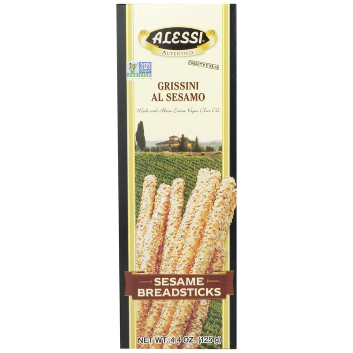 Our imported Alessi Breadsticks are made with the same grissini torinesi (Turin style) recipe of centuries ago. We use only the highest quality ingredients, including our own Alessi Extra Virgin Olive Oil. Enjoy Alessi Breadsticks, either plain, sesame, garlic, rosemary or pepato as an anytime snack.