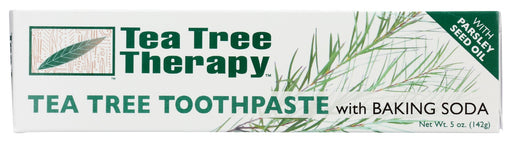 Tea Tree Oil's natural antiseptic properties control the bacteria which causes plaque, decay and tartar. Parsley seed oil will naturally freshen your breath. There is no fluoride, mint, or artificial sweeteners.  No SLS.