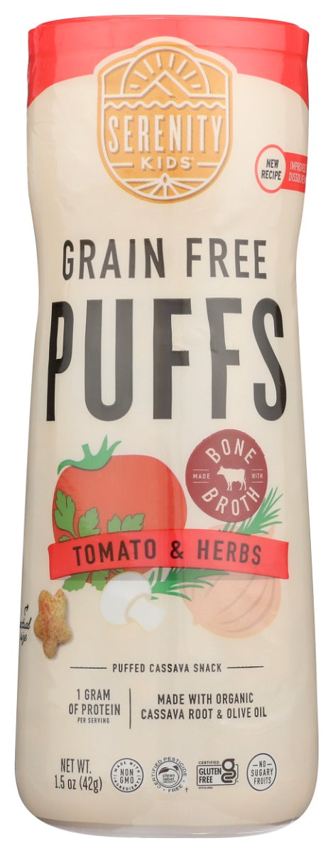 SERENITY KIDS: Tomato and Herbs Puffs Grain Free With Bone Broth, 1.5 oz