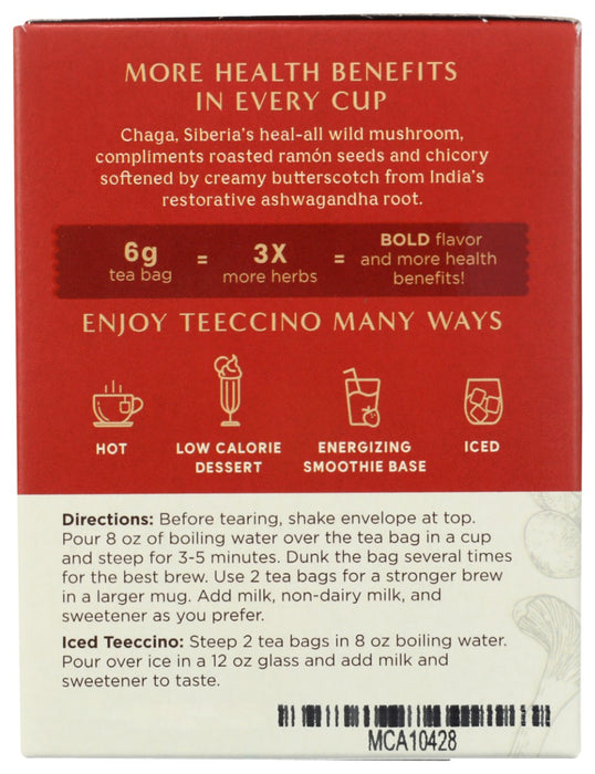 TEECCINO: Chaga Ashwagandha Butterscotch Cream Mushroom Herbal Tea, 10 bg