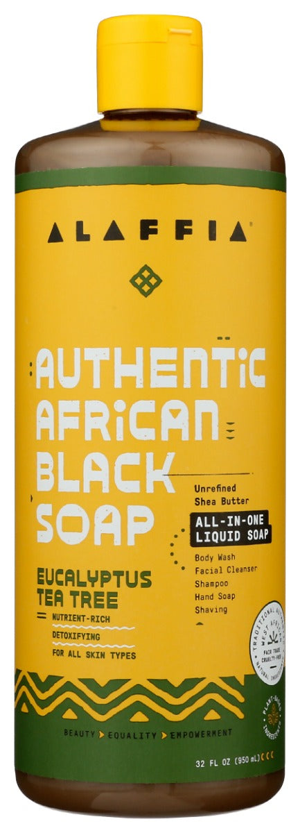 ALAFFIA: Authentic African Black Soap All In One Eucalyptus Tea Tree, 32 fo