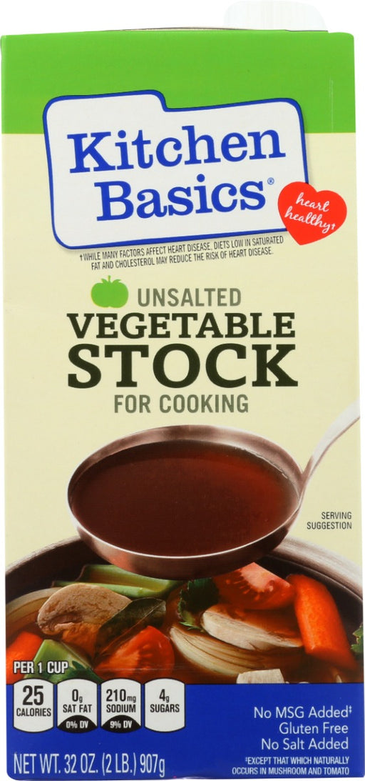 Kitchen Basics® Unsalted Vegetable Stock offers classic, full-bodied flavors of tender veggies and premium herbs and spices, slow-simmered for hours. This gluten-free veggie stock contains no added salt. Use this vegetable stock to create homemade meals that call for stock, like soup or pasta dishes. Amplify the flavor of your sauce or side dishes with a splash of this unsalted vegetable stock.