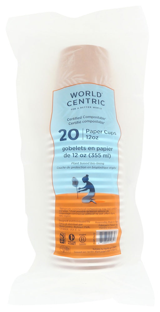 WORLD CENTRIC: Compostable Paper Cups 12oz, 20 pc