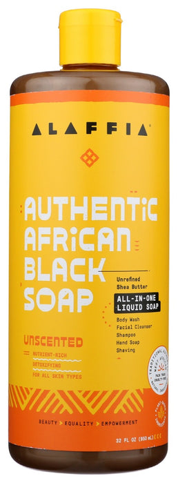 ALAFFIA: Authentic African Black Soap All In One Unscented, 32 fo