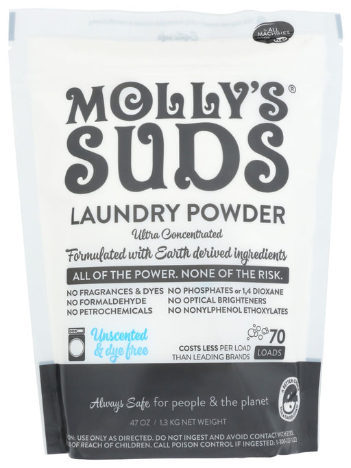 MOLLYS SUDS: Laundry Detergent Powder Unscented 70 Loads, 47 oz