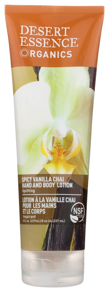 Purely rejuvenating and packed with antioxidants, this uplifting aromatic lotion nourishes and softens skin with Fair-Trade Organic Shea Butter, Organic Jojoba Oil, Aloe and Sunflower Oil. Leaves skin soft and supple, and senses invigorated with the warming scent of Spicy Vanilla Chai. Certified to NSF Organic Standard.