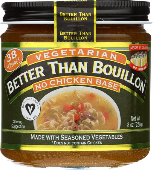 Better Than Bouillon blendable bases easily spoon right out of the jar and let you add as much, or as little, flavor as desired. From marinades, glazes and vegetables to soups, sides and slow cooker dishes. Vegetarian Better Than Bouillon No Chicken Base adds flavor to all your favorite dishes.