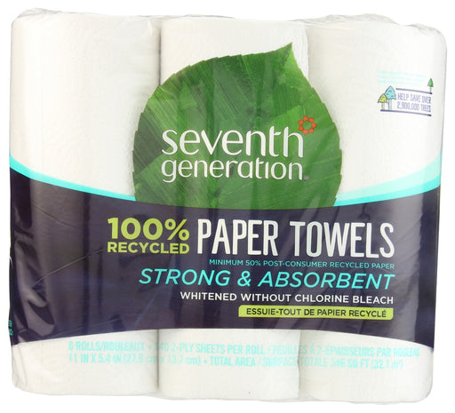 SEVENTH GENERATION: 100 Recycled Paper Towels 6 Rolls Unbleached, 1 ea