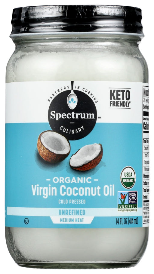 Spectrum® Organic Virgin Coconut Oil is beloved for its quality and versatility. In the kitchen, our coconut oil is a treasured, creamy ingredient used in baked goods and shallow pan frying. Our unrefined variety adds a true, coconut taste to any dish. Popularly used in plant-based cooking, this vegan ingredient is a great alternative to butter. Plus, with 9g of MCTs per serving, it's a perfect addition to any keto-friendly diet.