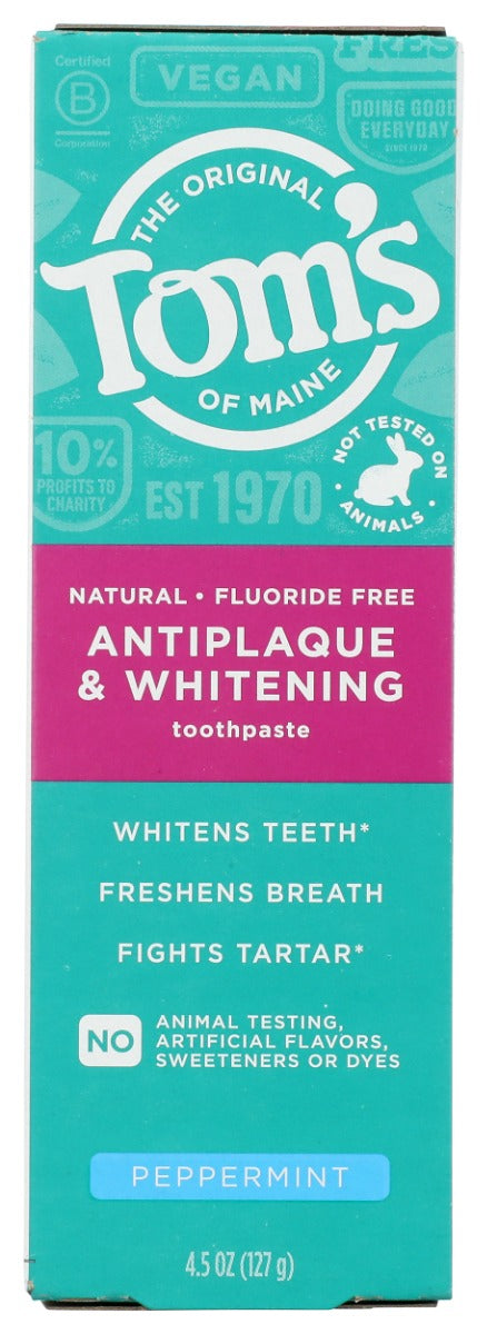 TOMS OF MAINE: Fluoride Free Antiplaque and Whitening Toothpaste Peppermint, 4.5 oz