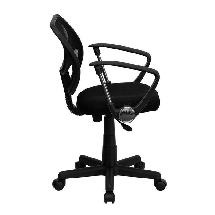 Low Back Black Mesh Swivel Task Office Chair with Curved Square Back and Arms