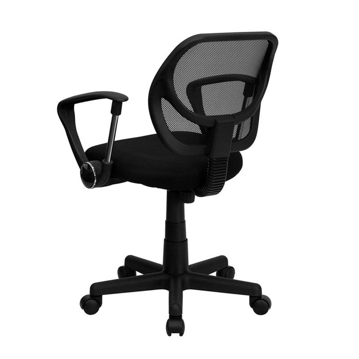 Low Back Black Mesh Swivel Task Office Chair with Curved Square Back and Arms