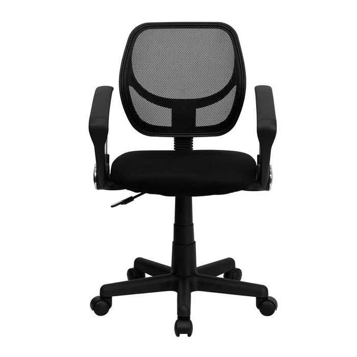 Low Back Black Mesh Swivel Task Office Chair with Curved Square Back and Arms