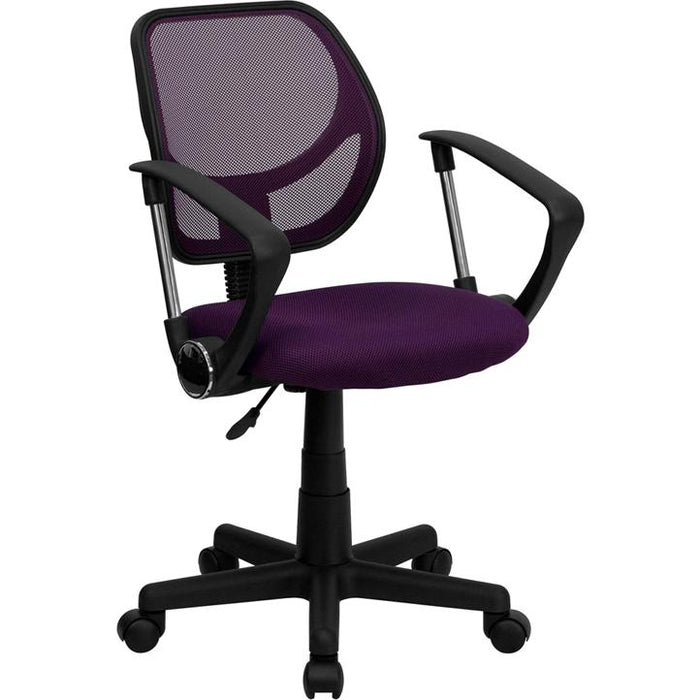 Low Back Purple Mesh Swivel Task Office Chair with Arms