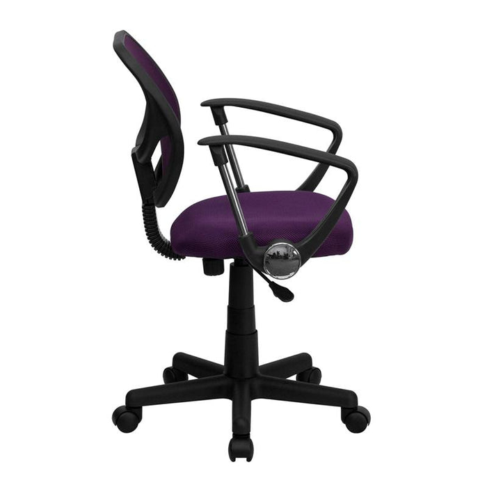 Low Back Purple Mesh Swivel Task Office Chair with Arms