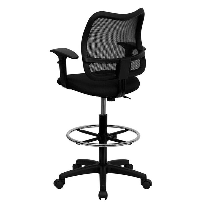 Mid-Back Black Mesh Drafting Chair with Adjustable Arms
