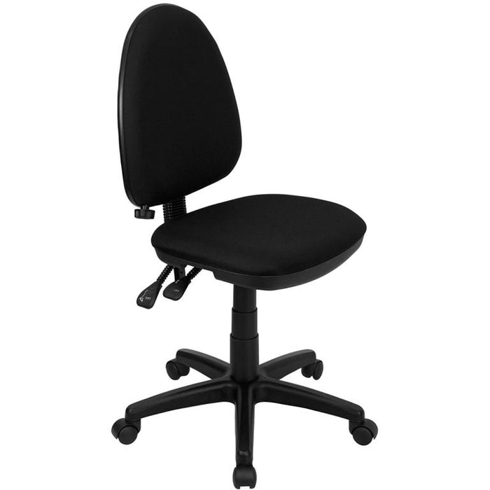 Mid-Back Black Fabric Multifunction Swivel Task Office Chair with Lumbar Support