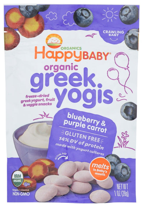 HAPPY BABY: Blueberry and Purple Carrot Greek Yogis, 1 oz - No Brand For Less 