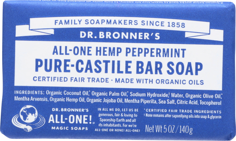 DR BRONNER'S: All-One Hemp Peppermint Pure-Castile Bar Soap, 5 oz - No Brand For Less 